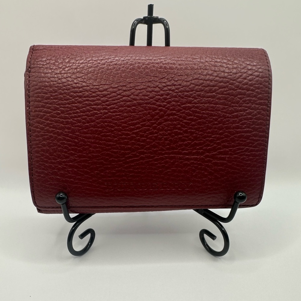 Burberry Leather Compact Wallet - Burgundy - Classic Check Interior with COA